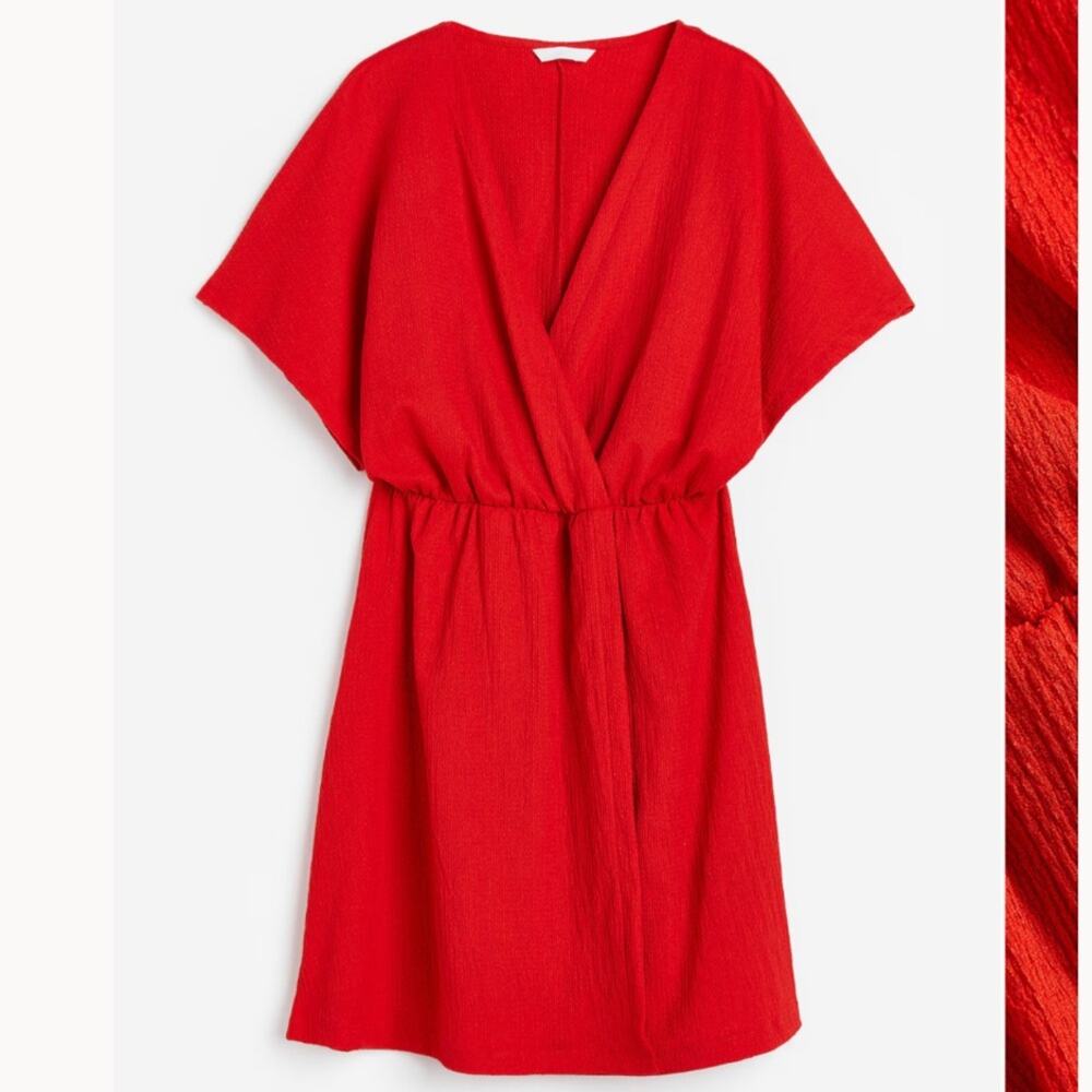 H&M Red Crinkled Wrap Dress Small